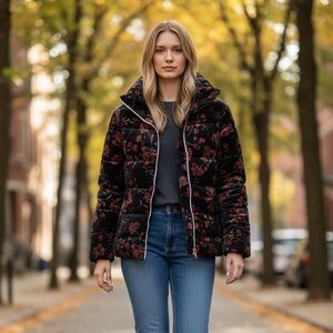 Jade Dark Floral Puffer Jacket